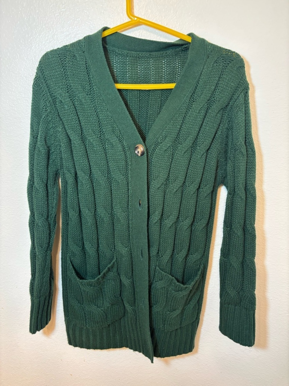 Olive green Cable Knit Button-Down thick Sweater Cardigan - Picture 4 of 8